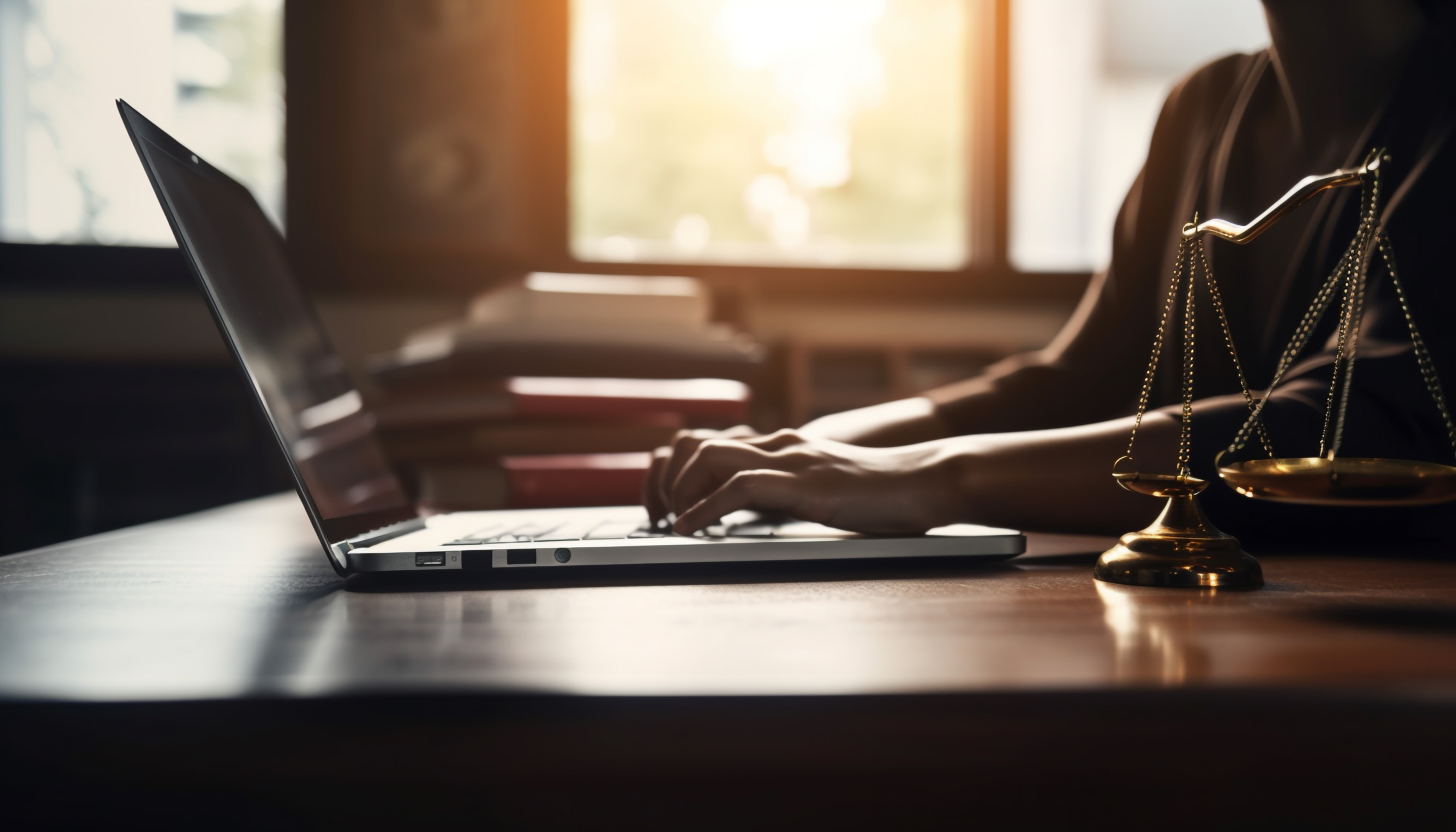 One woman typing on laptop in office generated by artificial intelligence